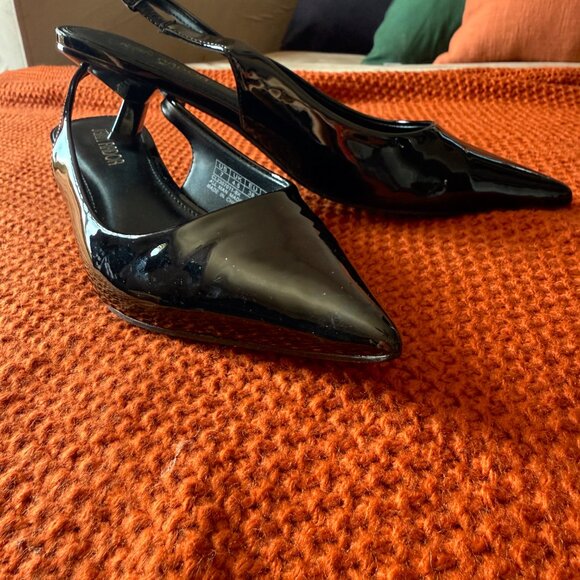 Black Kitten Slingback Heels Close Pointed Toe Heels Pumps - Picture 2 of 5